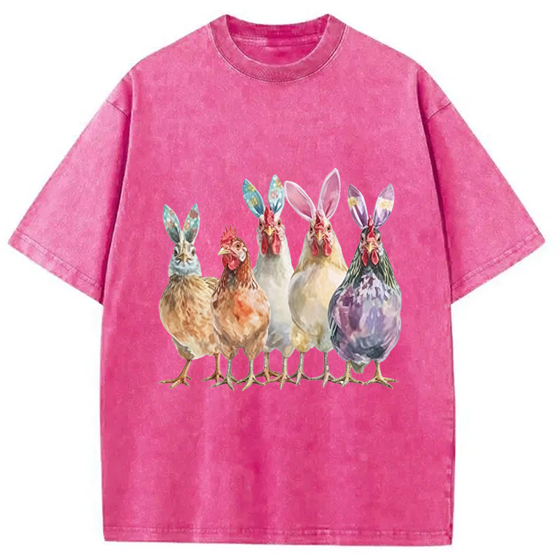 Modecanvas Funny Chicken Easter DTG Printing Washed T-Shirt