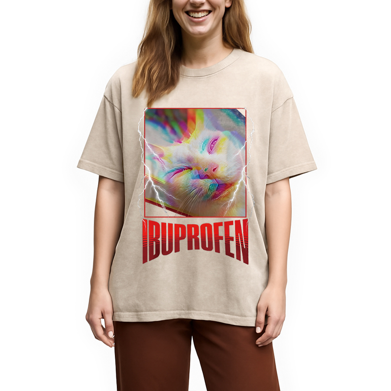 Modecanvas Stupid Silly Cat Meme DTG Printing Washed T-Shirt