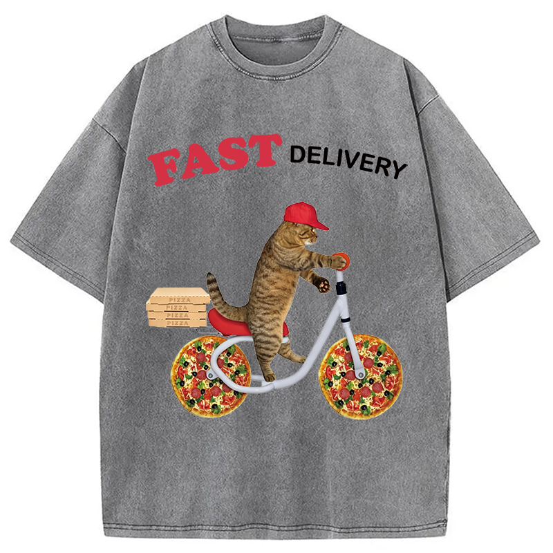 Modecanvas Fast Delivery Cat DTG Printing Washed T-Shirt