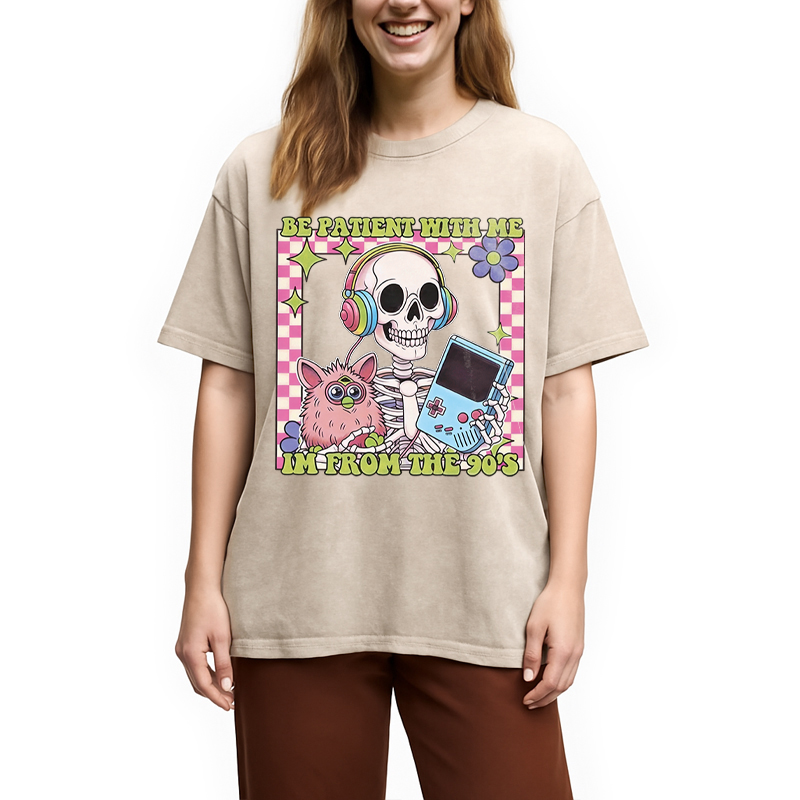 Modecanvas Please Be Patient Skull Meme Washed T-Shirt