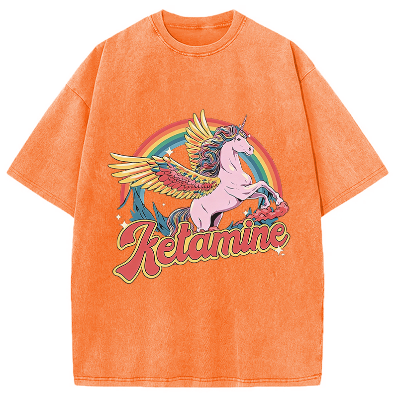 Modecanvas Ketamine Horse DTG Printing Washed T-Shirt