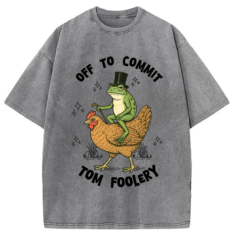 Modecanvas Frog Riding Chicken Funny Sarcastic Meme Washed T-Shirt