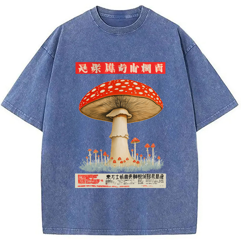 Modecanvas Psychedelic Mushroom Japanese Washed T-Shirt-modecanvas