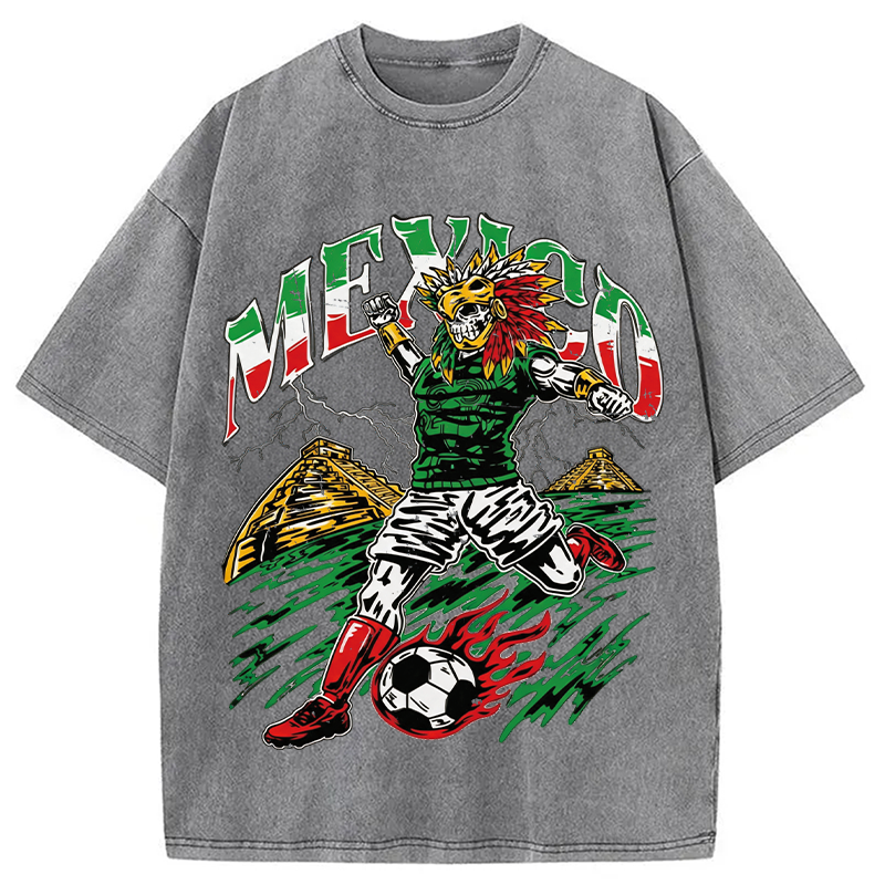 Modecanvas Mexico Soccer Skull DTG Printing Washed T-Shirt