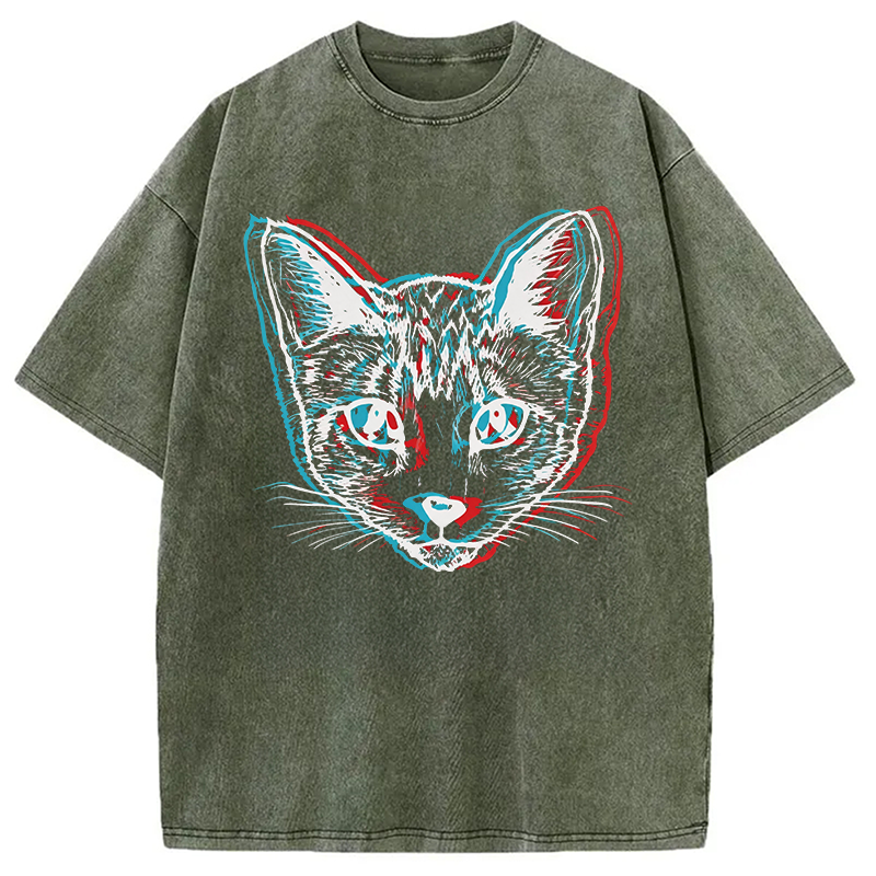 Modecanvas Psychedelic Weirdcore Cat DTG Printing Washed T-Shirt