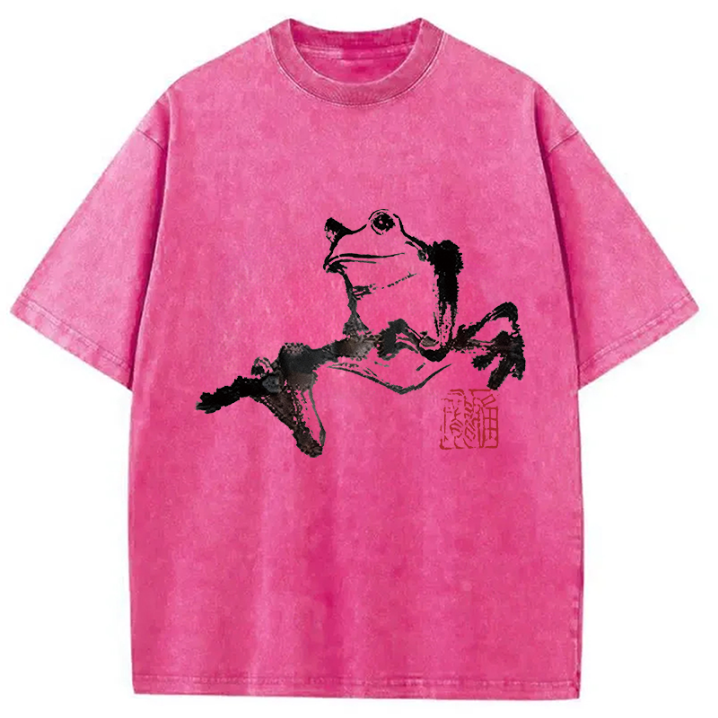 Modecanvas Sad Frog DTG Printing Washed T-Shirt-modecanvas