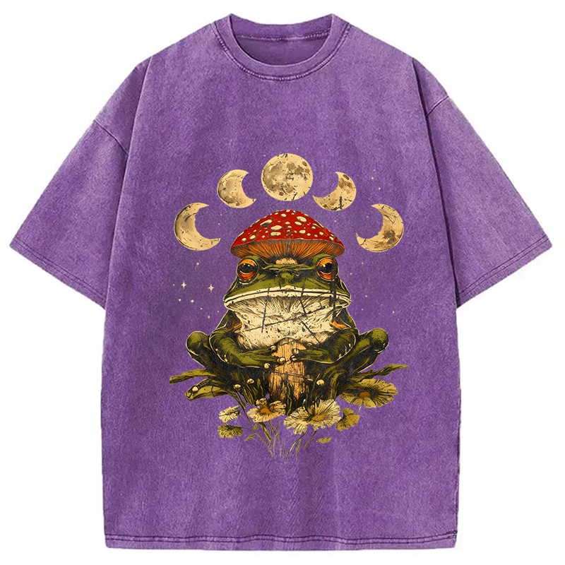 Modecanvas Weird Frog Mushrooms 90s Vintage Washed T-Shirt