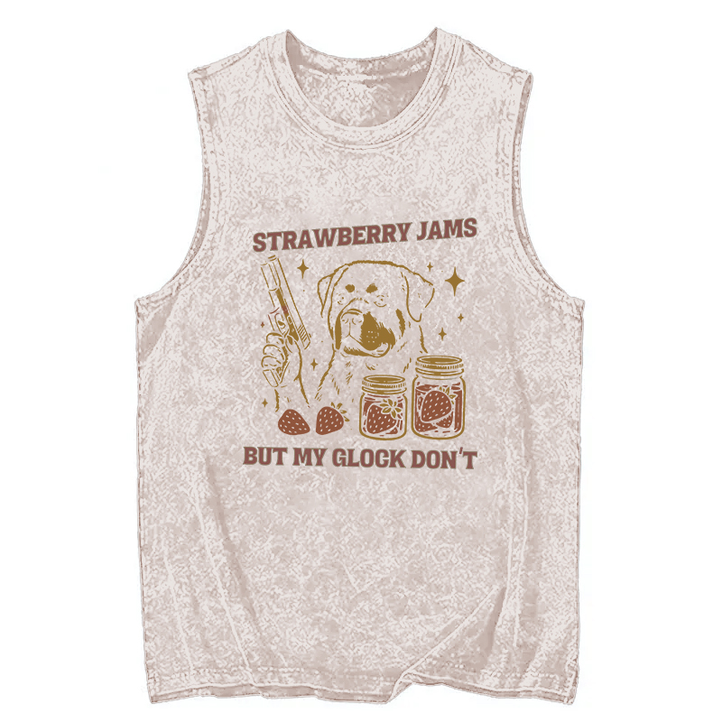 Modecanvas Strawberry Jams Dog DTG Printing Washed Tank-modecanvas