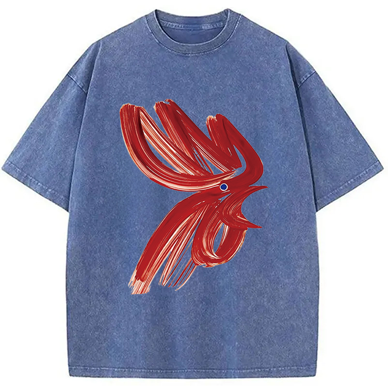 Modecanvas Calligraphy Art Chicken DTG Printing Washed T-Shirt