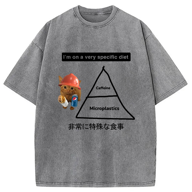 Modecanvas A Very Specific Diet Cat Meme Washed T-Shirt