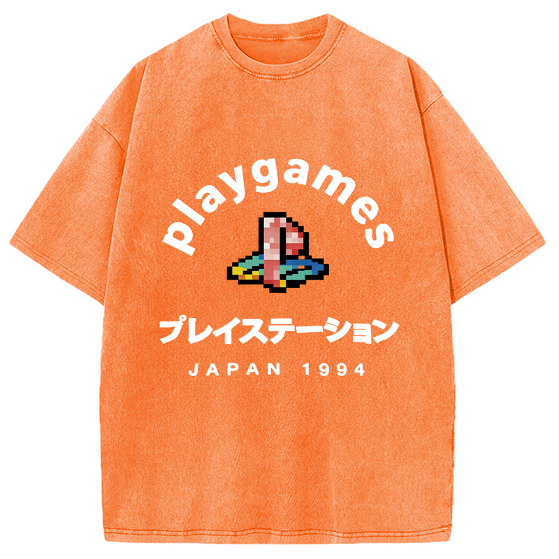 Modecanvas Play Games Japan Washed T-Shirt-modecanvas