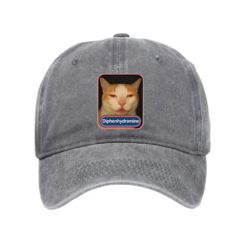 Modecanvas Pink Diphenhydramine Meme Cat Washed Cap-modecanvas