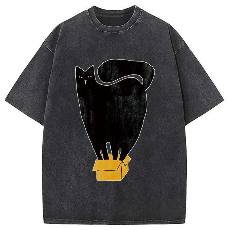 Modecanvas Cat and Box DTG Printing Washed T-Shirt