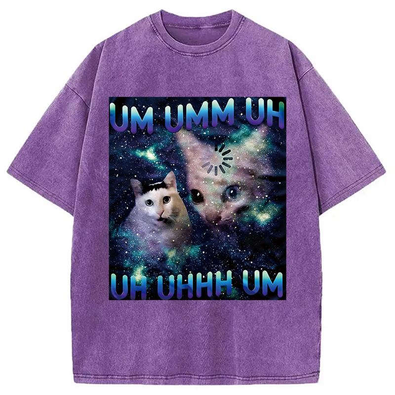 Modecanvas UM UHH Funny Huh Cat Meme DTG Printing Washed T-Shirt