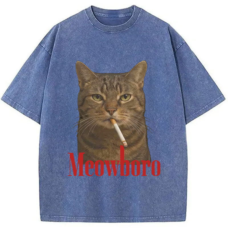 Modecanvas Funny Realistic Cat Meme Washed T-Shirt-modecanvas