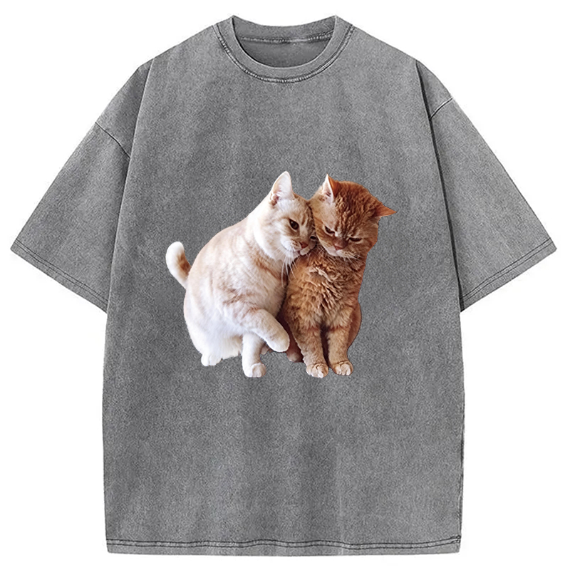 Modecanvas Gentle Cats DTG Printing Washed T-Shirt