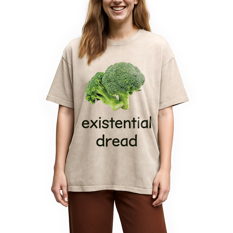 Modecanvas Existential Dread Broccoli DTG Printing Washed T-Shirt