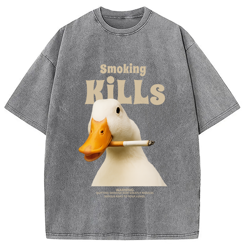 Modecanvas Goose Smoking Funny Meme  Washed T-Shirt-modecanvas
