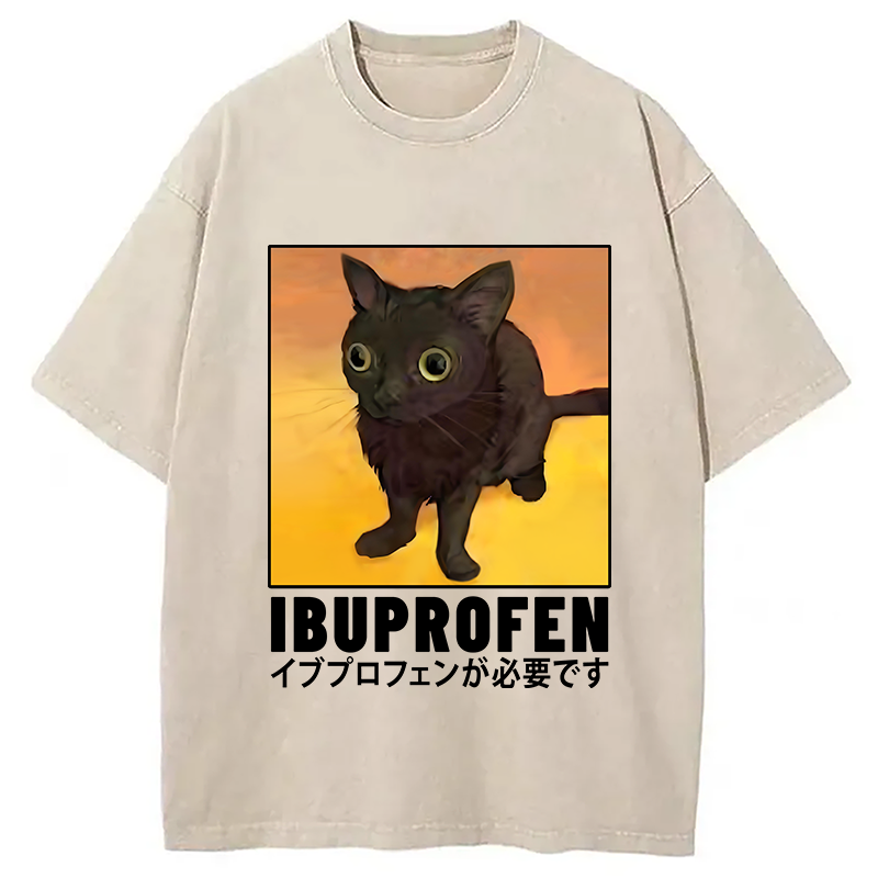 Modecanvas Ibuprofen Black Cat Washed T-Shirt