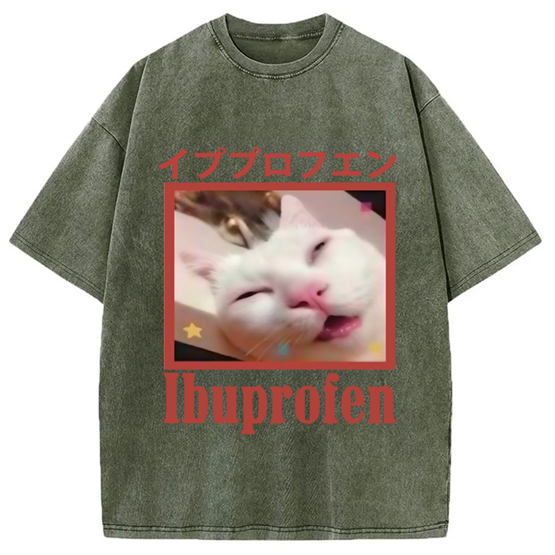 Modecanvas Ibuprofen Meme Cat Washed T-Shirt