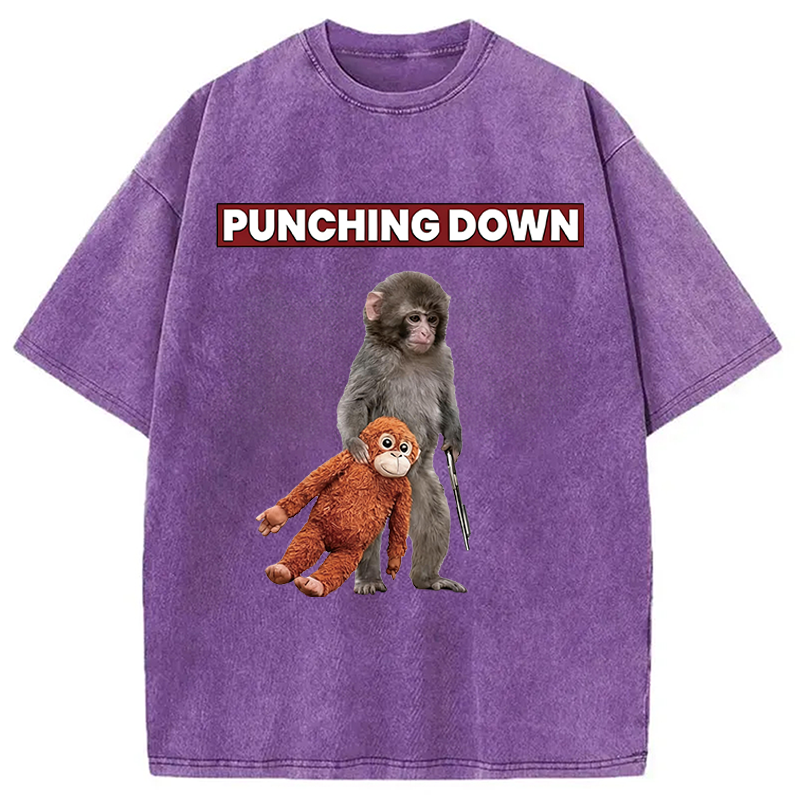 Modecanvas Punching Down Monkey DTG Printing Washed T-Shirt