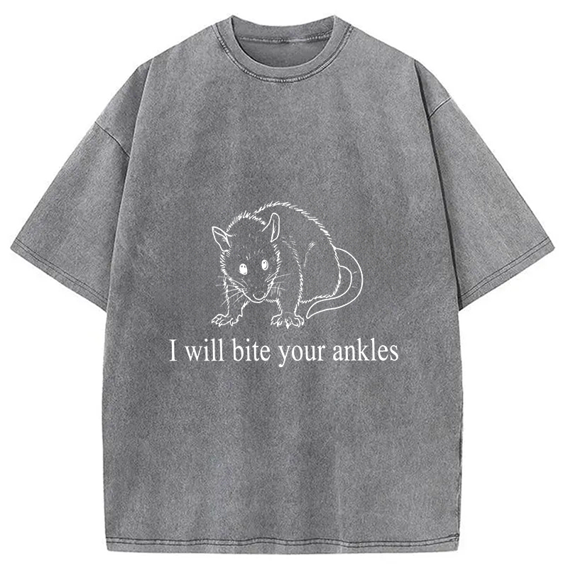 Modecanvas I Will Bite Your Ankles Funny Possum DTG Printing Washed T-Shirt