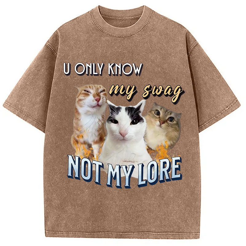 Modecanvas U Only Know Cat Meme DTG Printing Washed T-Shirt
