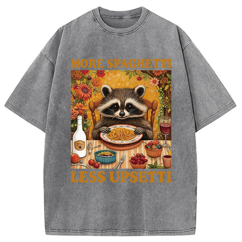 Modecanvas More Spagetti Less Upsetti Raccoon DTG Printing Washed T-Shirt