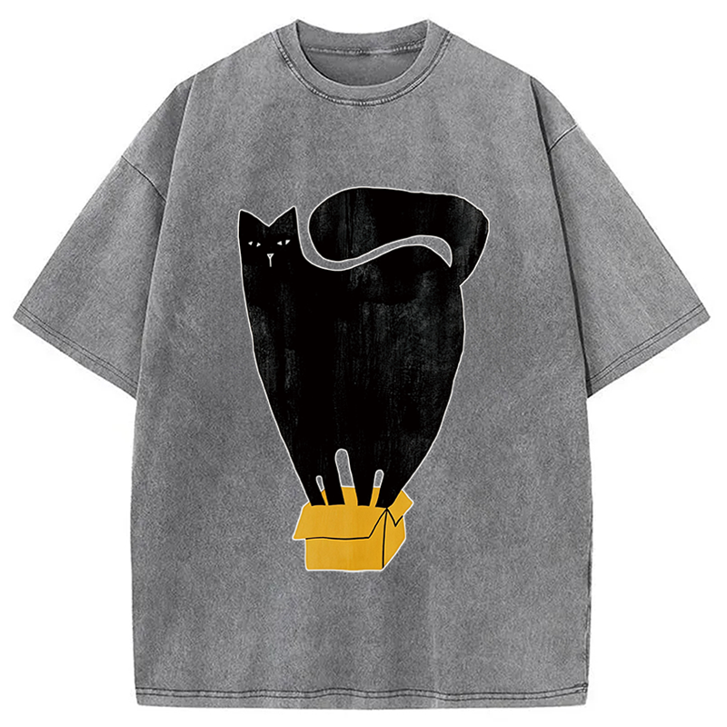 Modecanvas Cat and Box DTG Printing Washed T-Shirt