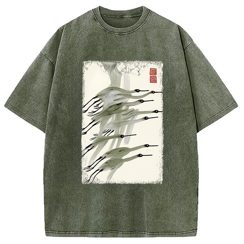 Modecanvas Flock of Cranes in Flight Washed T-Shirt