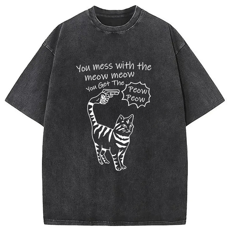Modecanvas Waiting For Punishment From Cat DTG Printing Washed T-Shirt