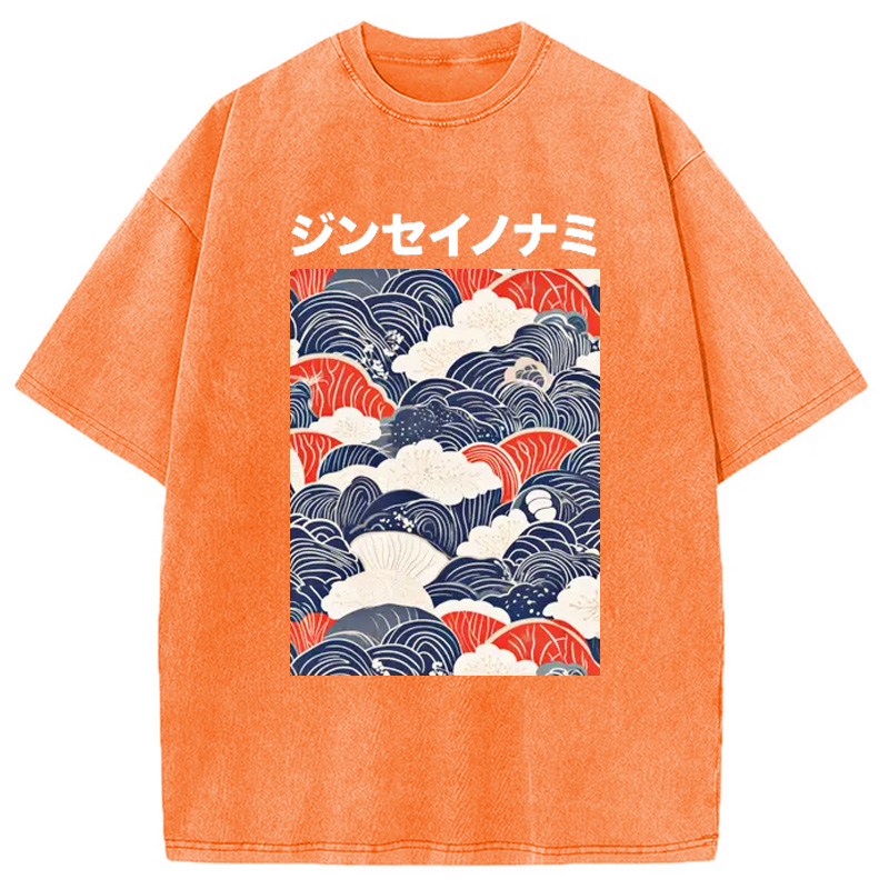 Modecanvas Japanese Wave Cloud Washed T-Shirt