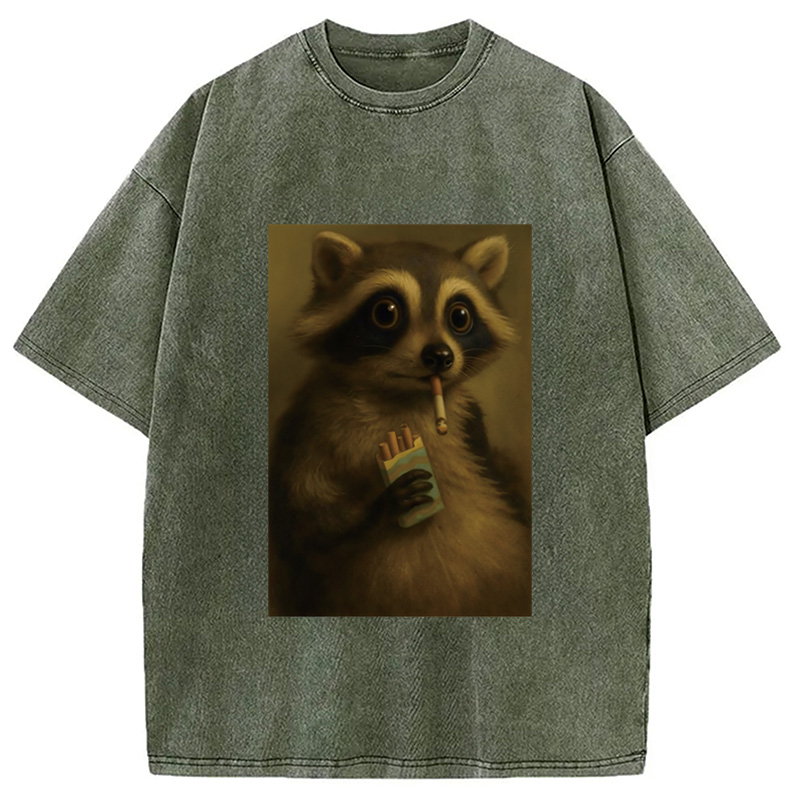 Modecanvas Smoking Raccon Washed T-Shirt