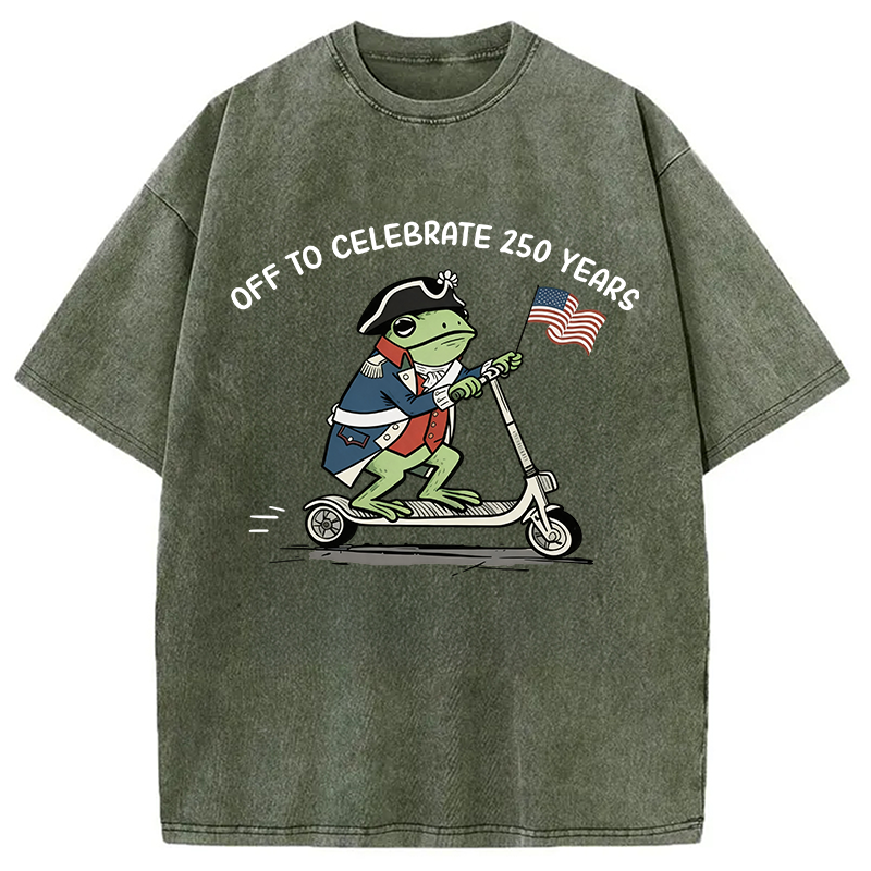 Modecanvas Funny Frog Off To Celebrate 250 Years DTG Printing Washed T-Shirt