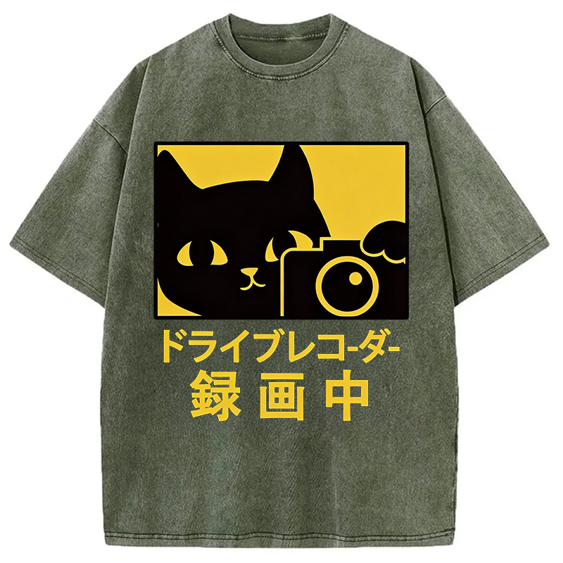 Modecanvas Cat Camera Washed T-Shirt