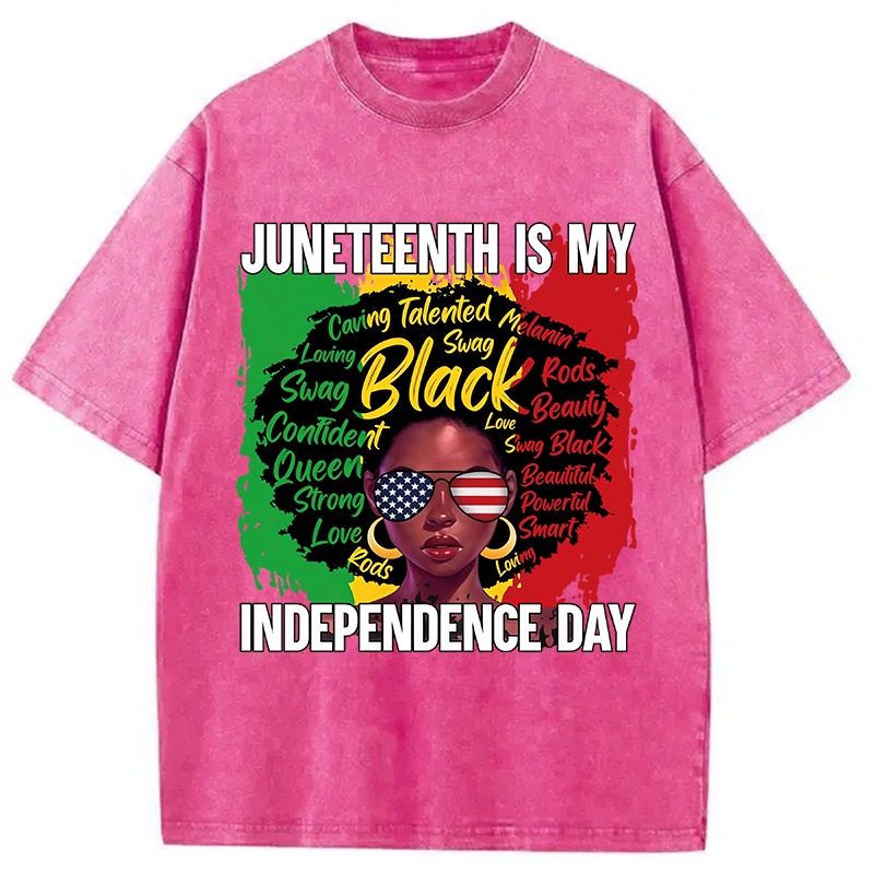 Modecanvas Juneteenth My Independence Day DTG Printing Washed T-Shirt