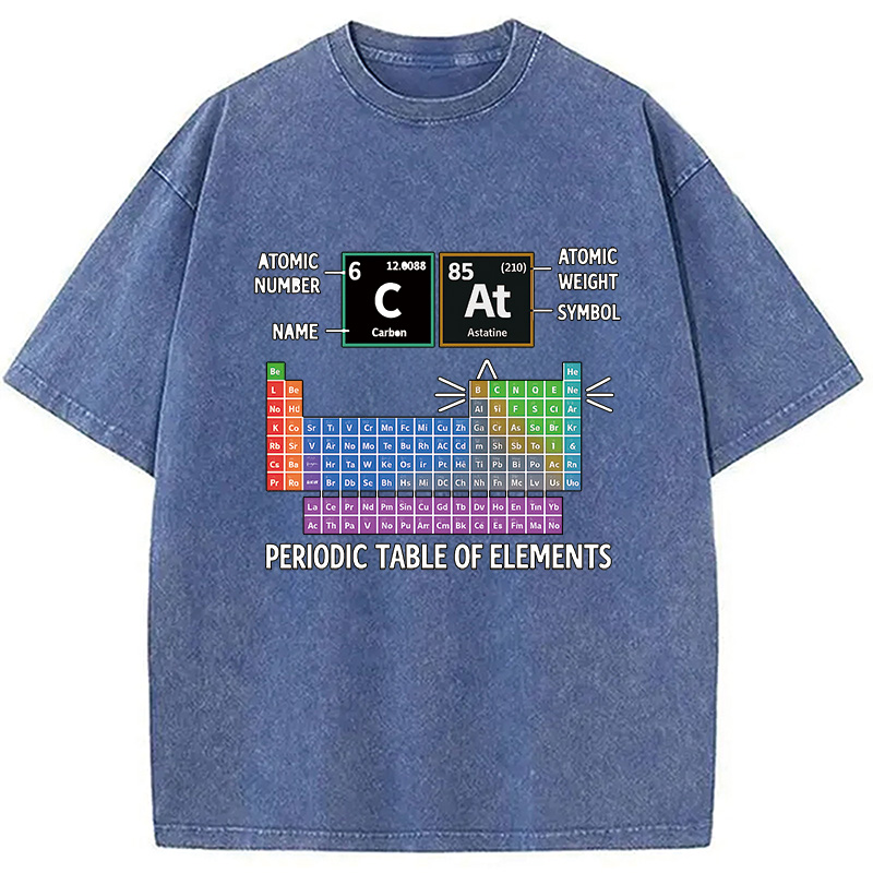Modecanvas Cat Periodic Table Chemistry Washed T-Shirt