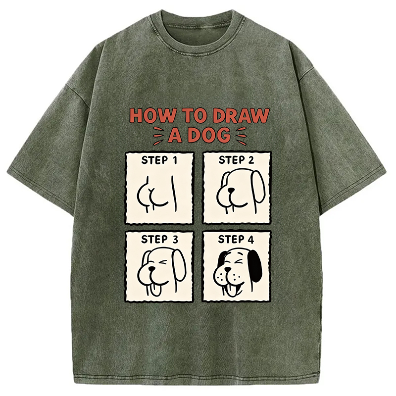 Modecanvas How To Draw A Dog DTG Printing Washed T-Shirt