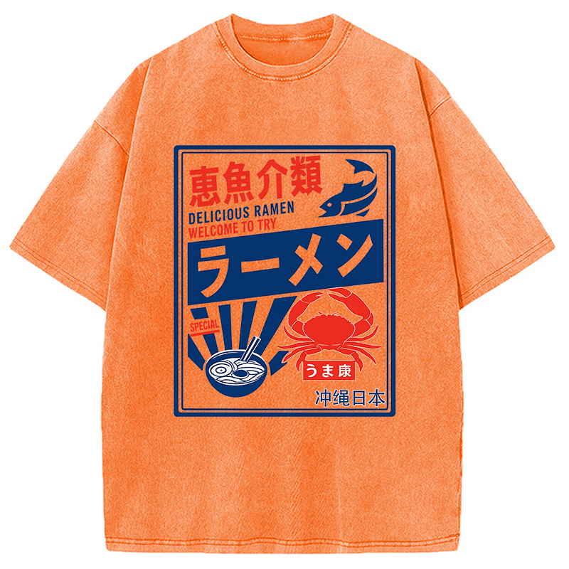 Modecanvas Ramen Japanese Hiragana Washed T-Shirt
