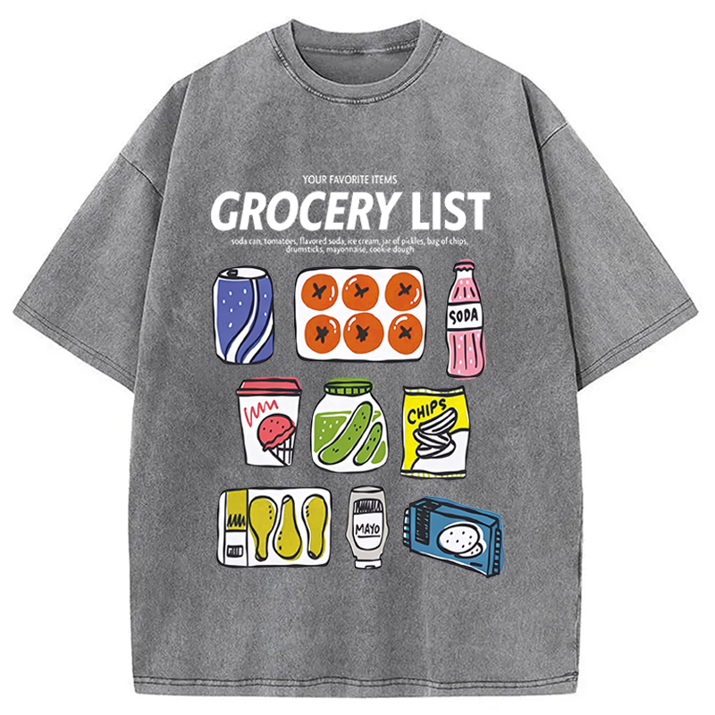 Modecanvas Grocery List Fun DTG Printing Washed T-Shirt