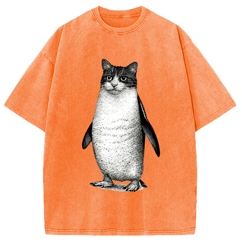 Modecanvas Penguin Cat DTG Printing Washed T-Shirt