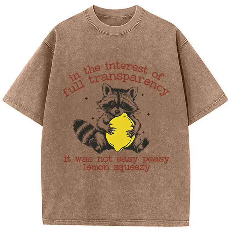 Modecanvas Racoon Lemon Squeezy DTG Printing Washed T-Shirt-modecanvas