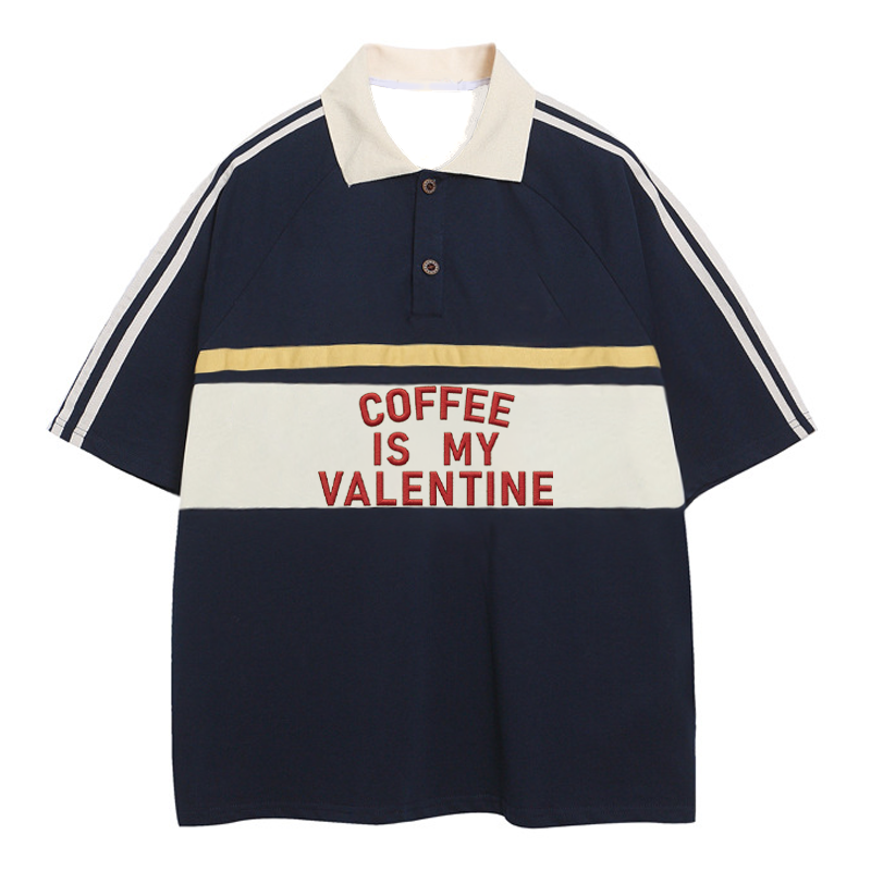 Modecanvas Coffee Is My Valentine Polo Embroidered T-Shirt