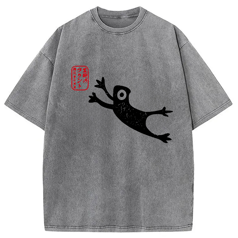 Modecanvas Funny Grumpy Japanese Frog Washed T-Shirt