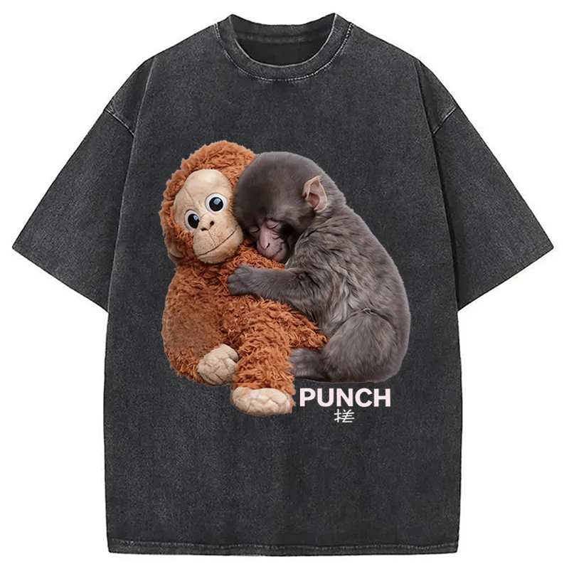 Modecanvas Cute Monkey DTG Printing Washed T-Shirt