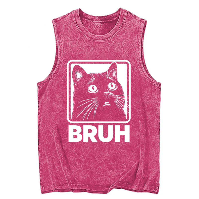 Modecanvas BRUH Cat DTG Printing Washed Tank-modecanvas