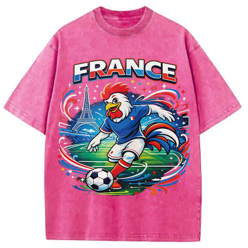 Modecanvas France Rooster Soccer DTG Printing Washed T-Shirt