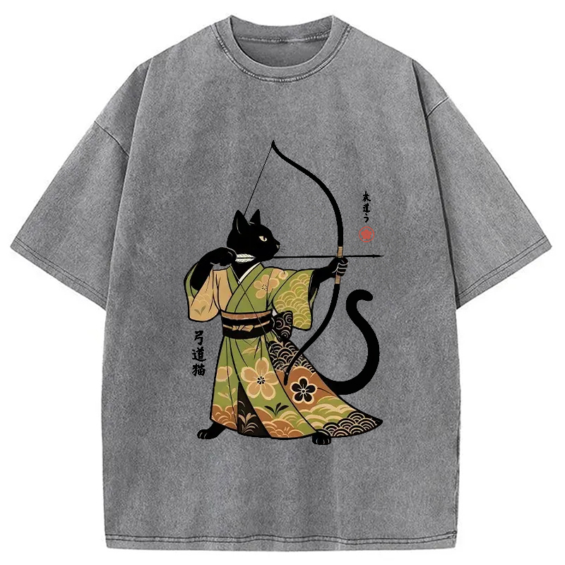 Modecanvas Japan Cat Archery Washed T-Shirt