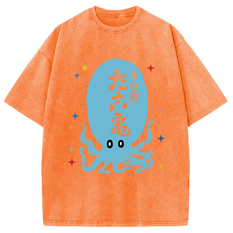 Modecanvas Japanese Retro Octopus DTG Printing Washed T-Shirt