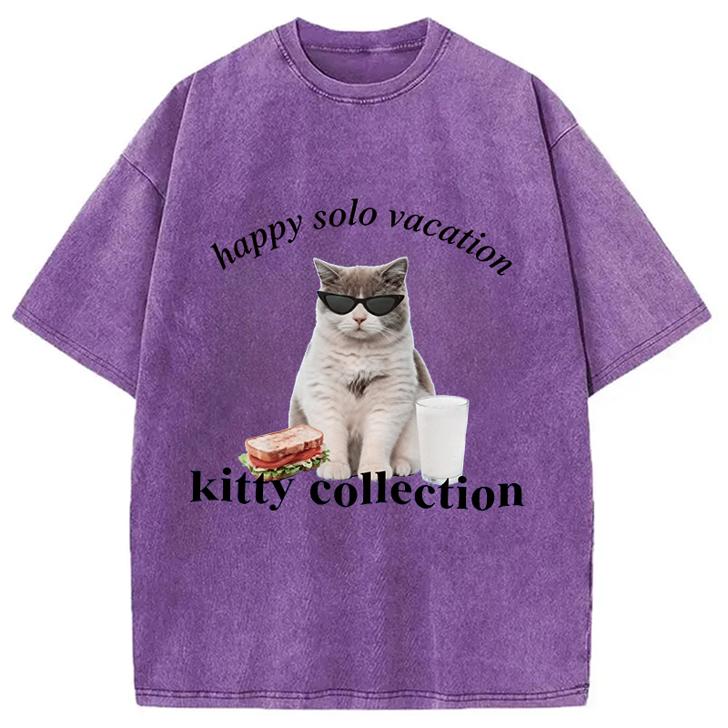 Modecanvas Happy Solo Vacation Kitty Collection DTG Printing Washed T-Shirt